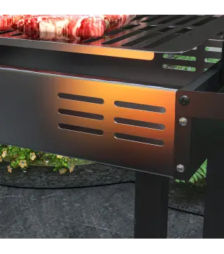 Barbacoa de Carbón Portátil con Pincho Giratorio Parrilla Estantes Plegables y Paravientos 118x32x90 cm Negro