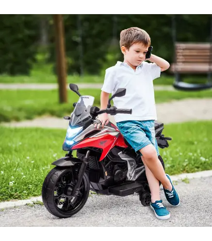 Moto Eléctrica para Niños de +3 Años con Licencia Honda con USB MP3 Luz LED y Velocidad 3 km/h Carga 30 kg Rojo