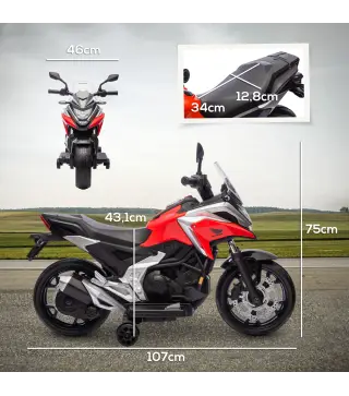 Moto Eléctrica para Niños de +3 Años con Licencia Honda con USB MP3 Luz LED y Velocidad 3 km/h Carga 30 kg Rojo