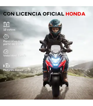 Moto Eléctrica para Niños de +3 Años con Licencia Honda con USB MP3 Luz LED y Velocidad 3 km/h Carga 30 kg Rojo