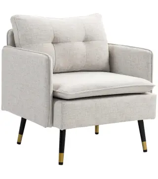 Sillón de Salón Moderno Tapizado en Lino con Reposabrazos Asiento Acolchado y Patas de Acero 76x68x80 cm Crema