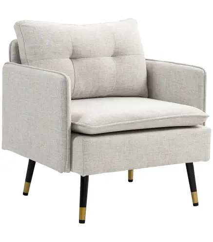 Sillón de Salón Moderno Tapizado en Lino con Reposabrazos Asiento Acolchado y Patas de Acero 76x68x80 cm Crema