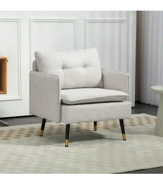 Sillón de Salón Moderno Tapizado en Lino con Reposabrazos Asiento Acolchado y Patas de Acero 76x68x80 cm Crema
