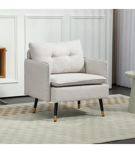 Sillón de Salón Moderno Tapizado en Lino con Reposabrazos Asiento Acolchado y Patas de Acero 76x68x80 cm Crema