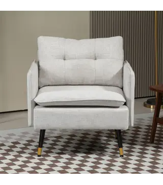 Sillón de Salón Moderno Tapizado en Lino con Reposabrazos Asiento Acolchado y Patas de Acero 76x68x80 cm Crema