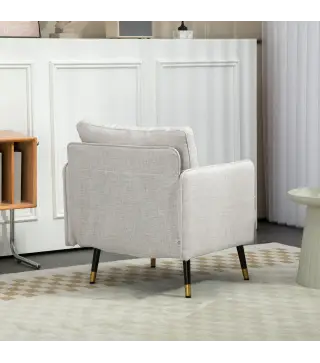 Sillón de Salón Moderno Tapizado en Lino con Reposabrazos Asiento Acolchado y Patas de Acero 76x68x80 cm Crema