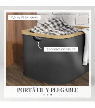 Cesto de la Ropa Sucia Plegable 36 L con Asas para Baño Dormitorio Lavadero 44,3x33,3x26,5 cm Negro