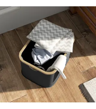 Cesto de la Ropa Sucia Plegable 36 L con Asas para Baño Dormitorio Lavadero 44,3x33,3x26,5 cm Negro