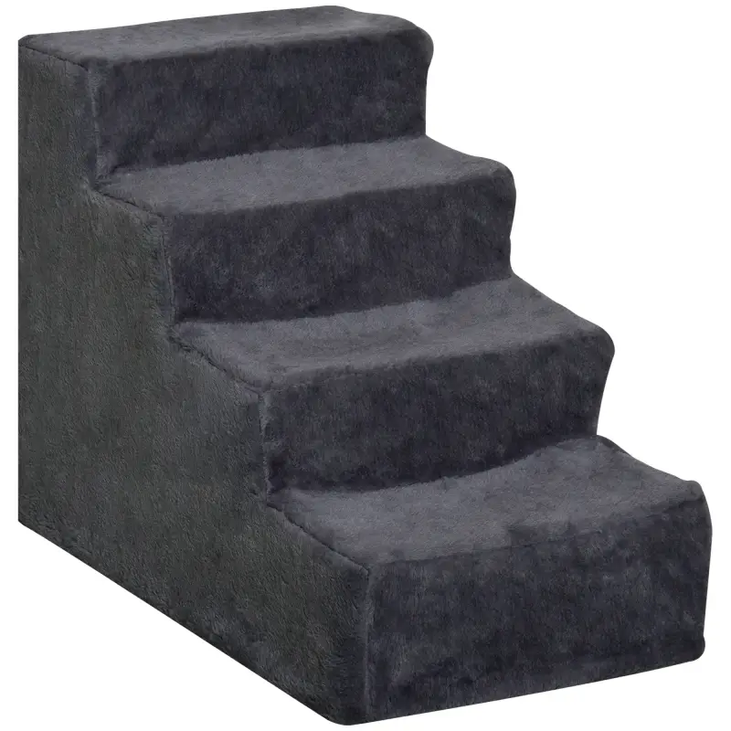 Escalera para Mascotas de 4 Peldaños con Funda Extraíble y Lavable para Cama Sofá 60x35x44 cm Gris Oscuro