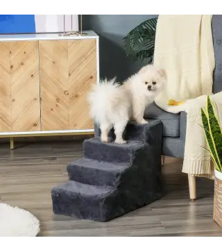 Escalera para Mascotas de 4 Peldaños con Funda Extraíble y Lavable para Cama Sofá 60x35x44 cm Gris Oscuro