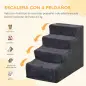 Escalera para Mascotas de 4 Peldaños con Funda Extraíble y Lavable para Cama Sofá 60x35x44 cm Gris Oscuro