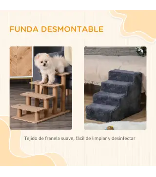 Escalera para Mascotas de 4 Peldaños con Funda Extraíble y Lavable para Cama Sofá 60x35x44 cm Gris Oscuro