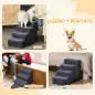 Escalera para Mascotas de 4 Peldaños con Funda Extraíble y Lavable para Cama Sofá 60x35x44 cm Gris Oscuro