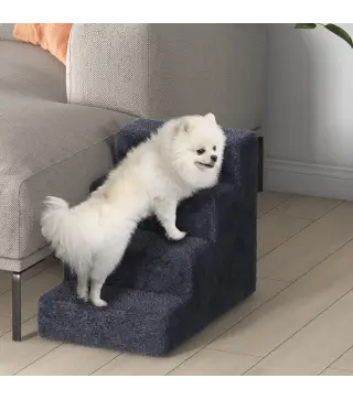 Escalera para Mascotas de 4 Peldaños con Funda Extraíble y Lavable para Cama Sofá 60x35x44 cm Gris Oscuro