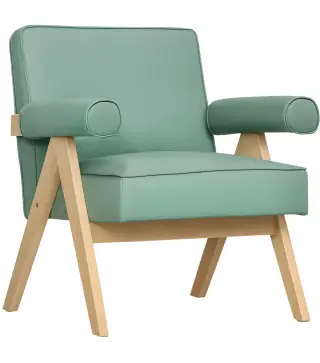 Sillón de Salón Tapizado en PU con Reposabrazos y Marco de Madera de Caucho para Dormitorio Carga 120 kg Verde