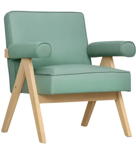 Sillón de Salón Tapizado en PU con Reposabrazos y Marco de Madera de Caucho para Dormitorio Carga 120 kg Verde