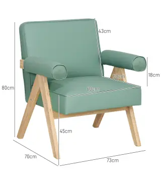 Sillón de Salón Tapizado en PU con Reposabrazos y Marco de Madera de Caucho para Dormitorio Carga 120 kg Verde