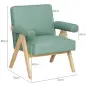 Sillón de Salón Tapizado en PU con Reposabrazos y Marco de Madera de Caucho para Dormitorio Carga 120 kg Verde