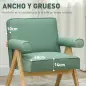 Sillón de Salón Tapizado en PU con Reposabrazos y Marco de Madera de Caucho para Dormitorio Carga 120 kg Verde