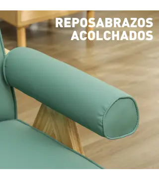 Sillón de Salón Tapizado en PU con Reposabrazos y Marco de Madera de Caucho para Dormitorio Carga 120 kg Verde
