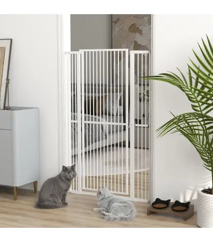 Barrera para Perros Extra Alta con Ancho Ajustable 77-104 cm Puerta para Perros con Extensiones y Puerta de Paso Blanco