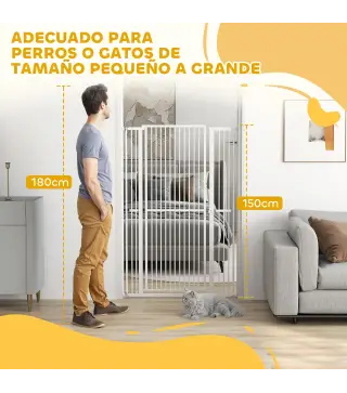 Barrera para Perros Extra Alta con Ancho Ajustable 77-104 cm Puerta para Perros con Extensiones y Puerta de Paso Blanco