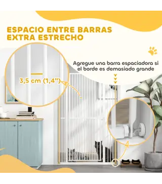 Barrera para Perros Extra Alta con Ancho Ajustable 77-104 cm Puerta para Perros con Extensiones y Puerta de Paso Blanco
