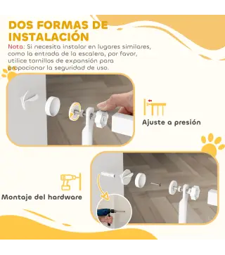 Barrera para Perros Extra Alta con Ancho Ajustable 77-104 cm Puerta para Perros con Extensiones y Puerta de Paso Blanco