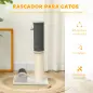 Poste Rascador para Gatos Arañador de Sisal con Cepillo de Auto Acicalado y Bola de Juguete 40x48x85 cm Gris y Crema