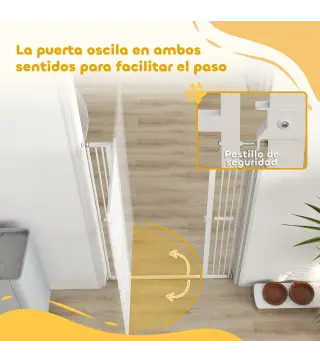 Barrera para Perros Extra Alta con Ancho Ajustable 77-104 cm Puerta para Perros con Extensiones y Puerta de Paso Blanco