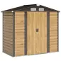 Cobertizo Metálico para Jardín 213x120x166/194 cm con Base Refuerzo Puertas Correderas y Ventilaciones Roble