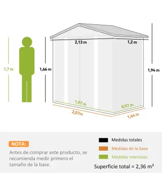 Cobertizo Metálico para Jardín 213x120x166/194 cm con Base Refuerzo Puertas Correderas y Ventilaciones Roble