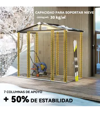 Cobertizo Metálico para Jardín 213x120x166/194 cm con Base Refuerzo Puertas Correderas y Ventilaciones Roble