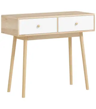 Mesa Consola con 2 Cajones Diseño Moderno en Roble y Blanco para Entrada Salón o Pasillo 86x35x75 cm