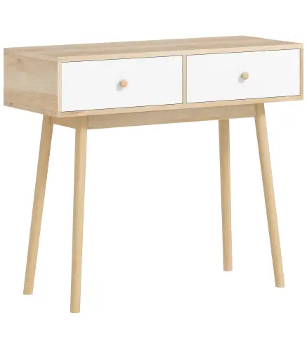 Mesa Consola con 2 Cajones Diseño Moderno en Roble y Blanco para Entrada Salón o Pasillo 86x35x75 cm