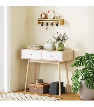 Mesa Consola con 2 Cajones Diseño Moderno en Roble y Blanco para Entrada Salón o Pasillo 86x35x75 cm