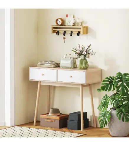 Mesa Consola con 2 Cajones Diseño Moderno en Roble y Blanco para Entrada Salón o Pasillo 86x35x75 cm