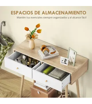 Mesa Consola con 2 Cajones Diseño Moderno en Roble y Blanco para Entrada Salón o Pasillo 86x35x75 cm