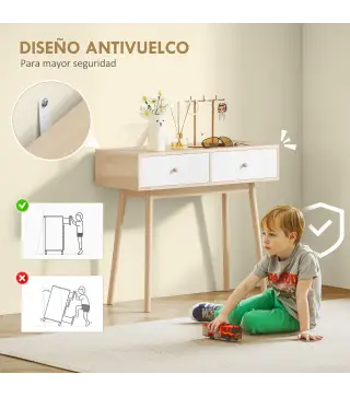 Mesa Consola con 2 Cajones Diseño Moderno en Roble y Blanco para Entrada Salón o Pasillo 86x35x75 cm