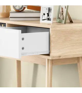 Mesa Consola con 2 Cajones Diseño Moderno en Roble y Blanco para Entrada Salón o Pasillo 86x35x75 cm