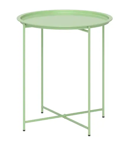 Mesa de Jardín Redonda con Bandeja Extraíble Patas Ajustables y Acabado en Acero para Exterior Ø46x53 cm Verde