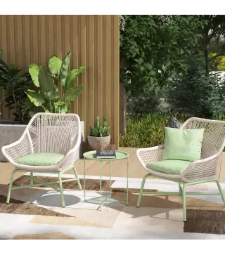 Mesa de Jardín Redonda con Bandeja Extraíble Patas Ajustables y Acabado en Acero para Exterior Ø46x53 cm Verde