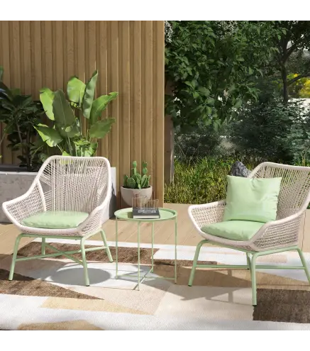 Mesa de Jardín Redonda con Bandeja Extraíble Patas Ajustables y Acabado en Acero para Exterior Ø46x53 cm Verde