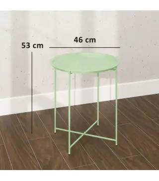 Mesa de Jardín Redonda con Bandeja Extraíble Patas Ajustables y Acabado en Acero para Exterior Ø46x53 cm Verde