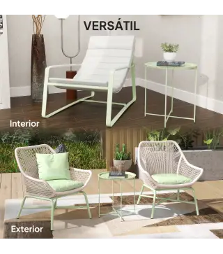 Mesa de Jardín Redonda con Bandeja Extraíble Patas Ajustables y Acabado en Acero para Exterior Ø46x53 cm Verde