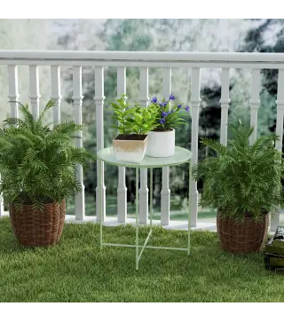 Mesa de Jardín Redonda con Bandeja Extraíble Patas Ajustables y Acabado en Acero para Exterior Ø46x53 cm Verde