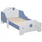 Cama para Niños de +3 Años 143x74x59 cm Cama Infantil de Madera con Estampado con Estrellas Carga 50 kg Azul y Blanco