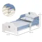 Cama para Niños de +3 Años 143x74x59 cm Cama Infantil de Madera con Estampado con Estrellas Carga 50 kg Azul y Blanco
