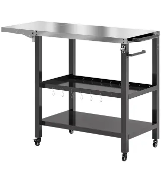 Carrito de Parrilla para Jardín Carro de Servicio con Encimera Estantes Lateral Plegable y Ruedas 116x50x86 cm Negro