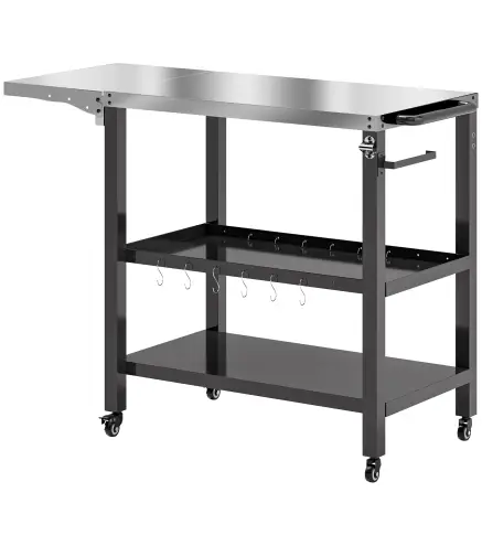 Carrito de Parrilla para Jardín Carro de Servicio con Encimera Estantes Lateral Plegable y Ruedas 116x50x86 cm Negro